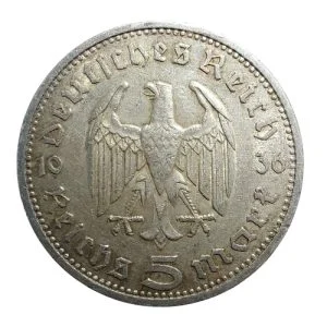 Germany – 1936 5 Reichsmark – Paul von Hindenburg (KM#86)