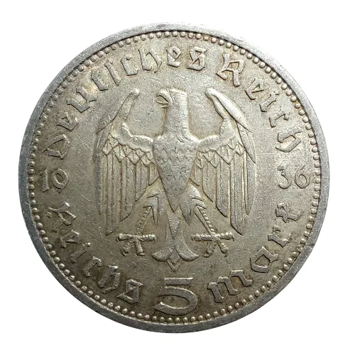 Germany – 1936 5 Reichsmark – Paul von Hindenburg (KM#86)