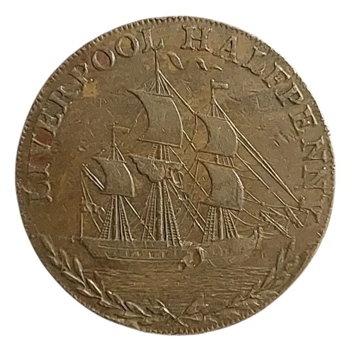 United Kingdom (Lancashire – Liverpool) – 1791 Halfpenny Token – Sailing Ship (DH#61-110)