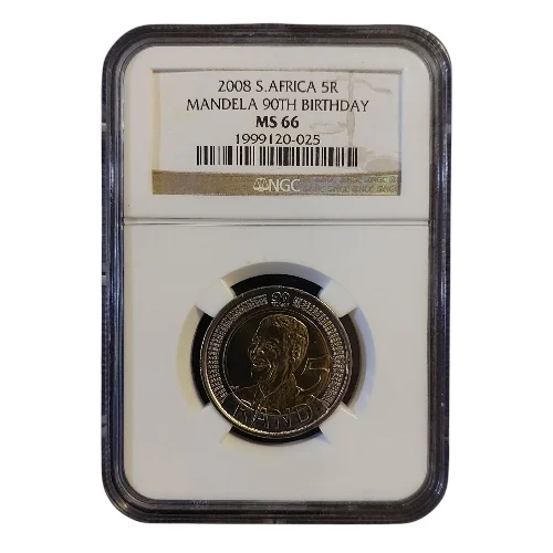Republic of South Africa – 2008 5 Rand – Nelson Mandela 90th Birthday (KM#439) – NGC MS66 - Image 2