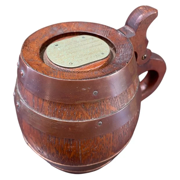 Vintage Wood Copper Banded Barrel Mug