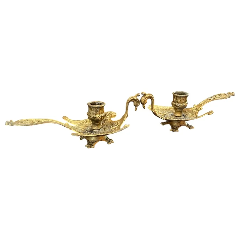 Vintage Brass Phoenix Candlestick Holders - Image 4