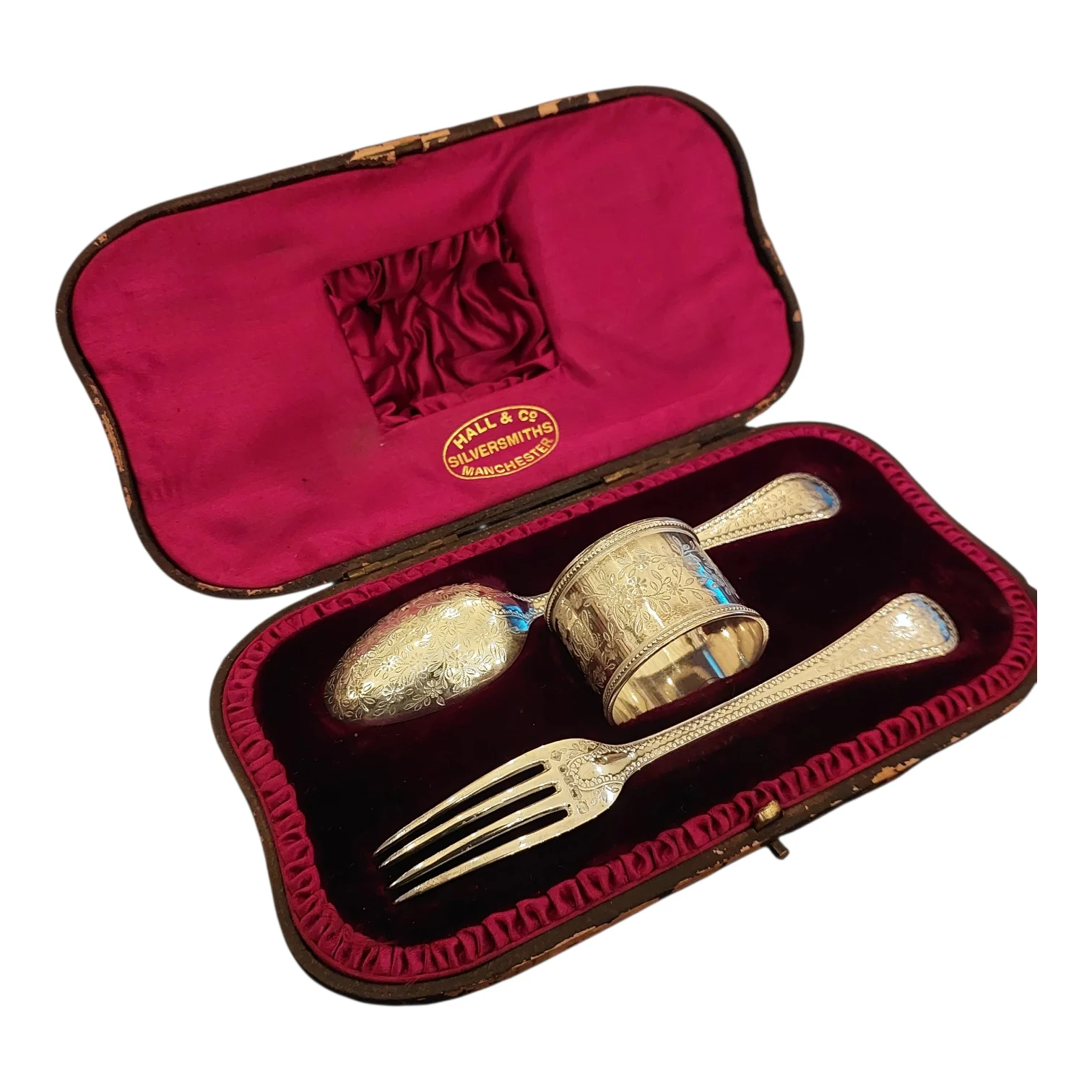 Antique Victorian 1873 Sheffield Sterling Silver Christening Set in Original Case – Benjamin Mountford & Edward Haywood