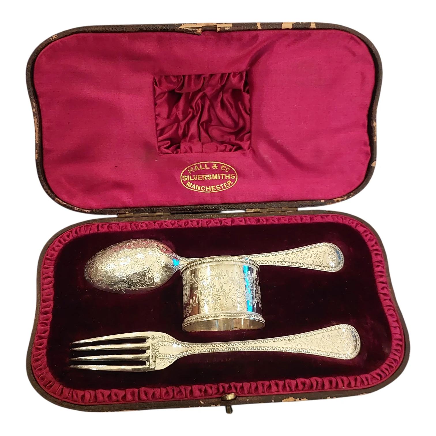 Antique Victorian 1873 Sheffield Sterling Silver Christening Set in Original Case – Benjamin Mountford & Edward Haywood - Image 2