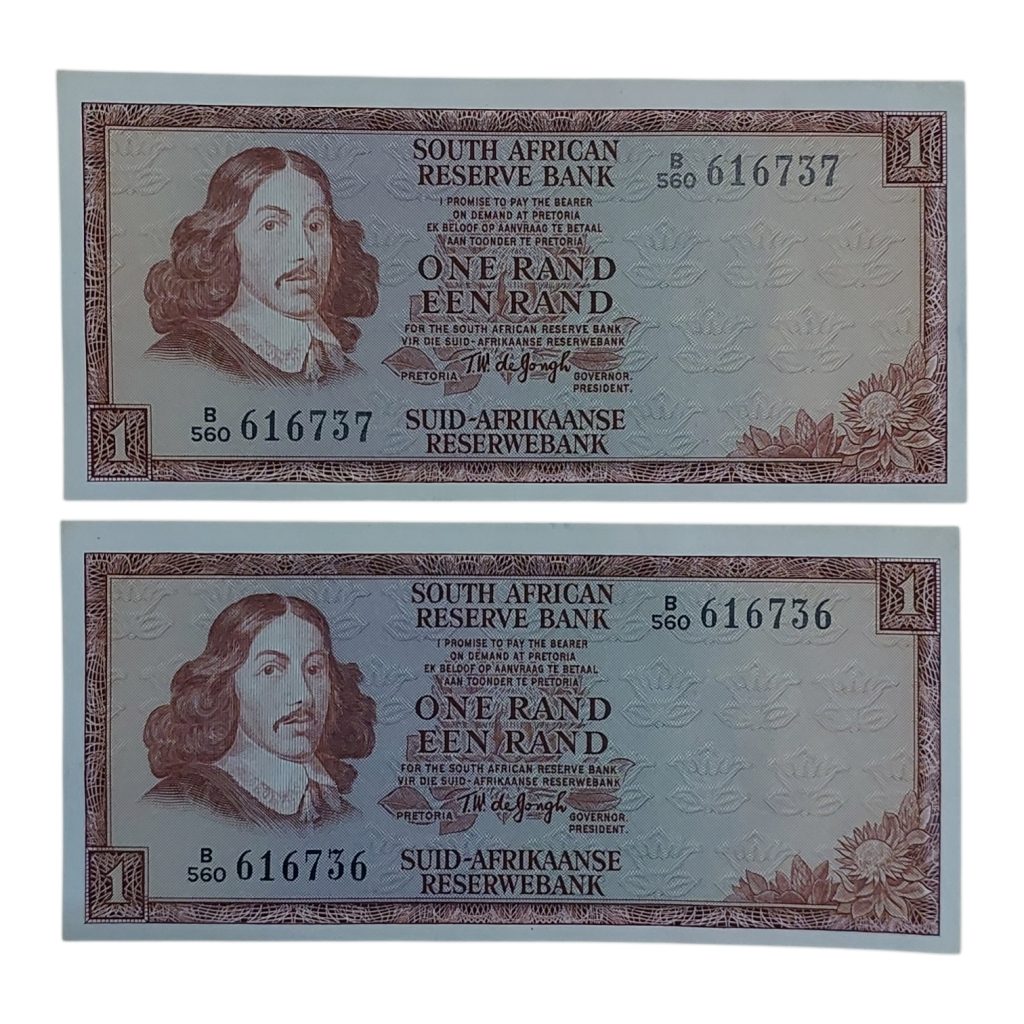 Republic of South African - 1975 One Rand/Een Rand – Consecutive Pair (P#115)