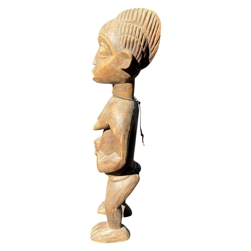 African Tribal Female Figure - Hand-Carved Wooden Sculpture with Scarification (46.5cm) - Image 2
