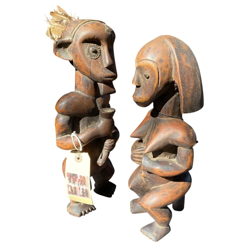 Pair of Fang-Style African Tribal Figures -  Hand-Carved Hardwood Male & Female Sculptures (36.5cm) - Image 3