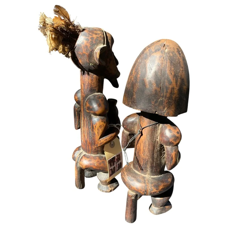 Pair of Fang-Style African Tribal Figures -  Hand-Carved Hardwood Male & Female Sculptures (36.5cm) - Image 4