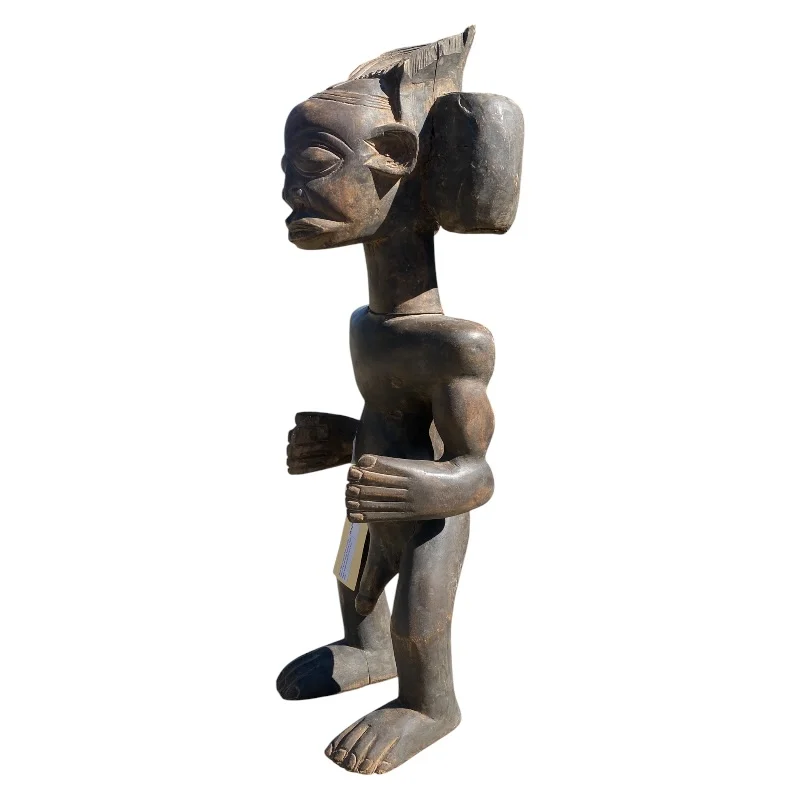 Large Chokwe Style African Tribal Male Figure - Hand-Carved Hardwood Sculpture (68cm) Ethnographic Carving - Image 2