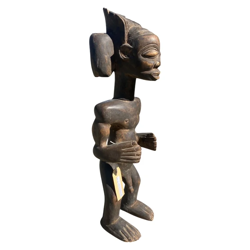 Large Chokwe Style African Tribal Male Figure - Hand-Carved Hardwood Sculpture (68cm) Ethnographic Carving - Image 3