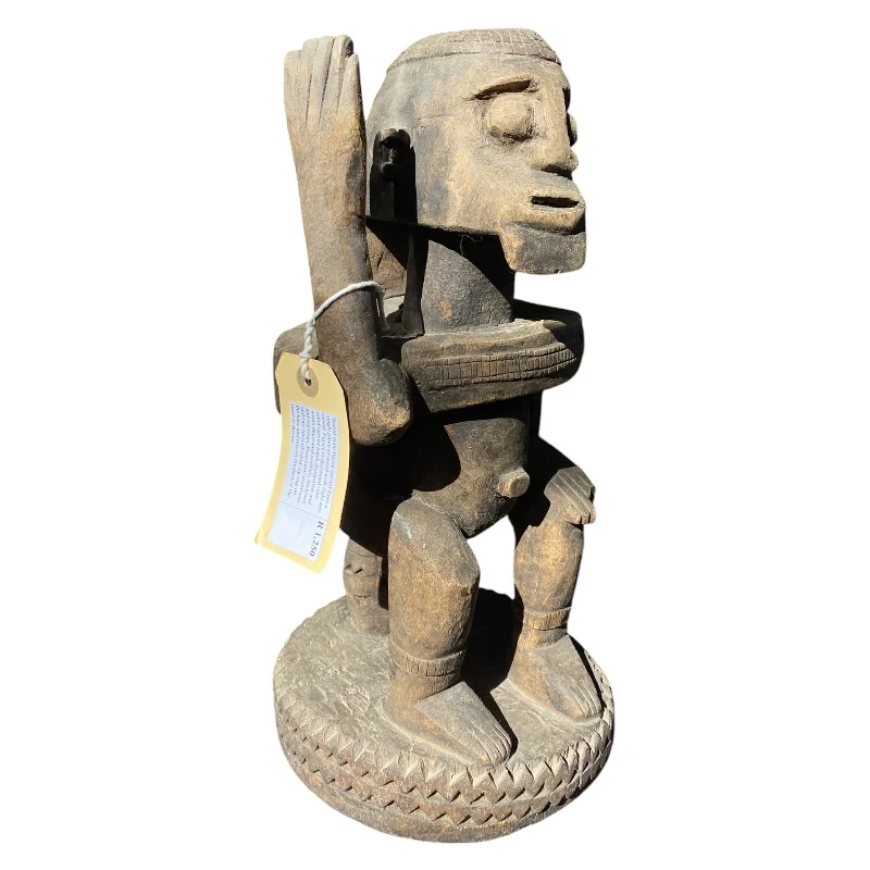 African Tribal Seated Male Figure on Carved Stool - Hand-Carved Hardwood Sculpture (41cm) - Image 2