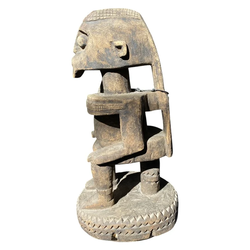 African Tribal Seated Male Figure on Carved Stool - Hand-Carved Hardwood Sculpture (41cm) - Image 3