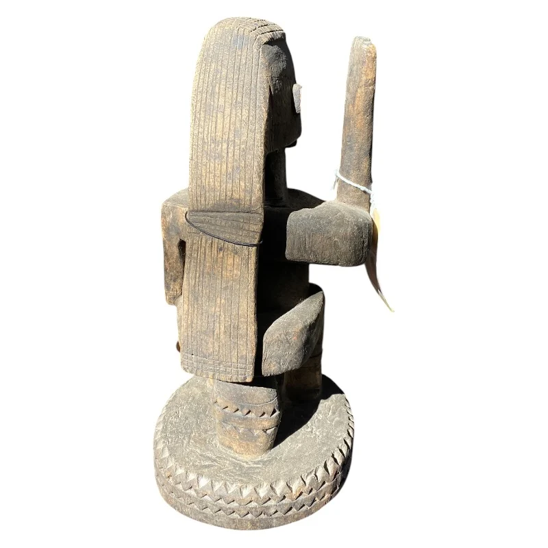 African Tribal Seated Male Figure on Carved Stool - Hand-Carved Hardwood Sculpture (41cm) - Image 4
